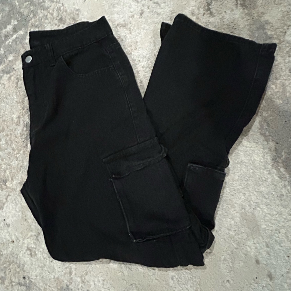 Black Oversized Cargo Jeans Cotton Blend